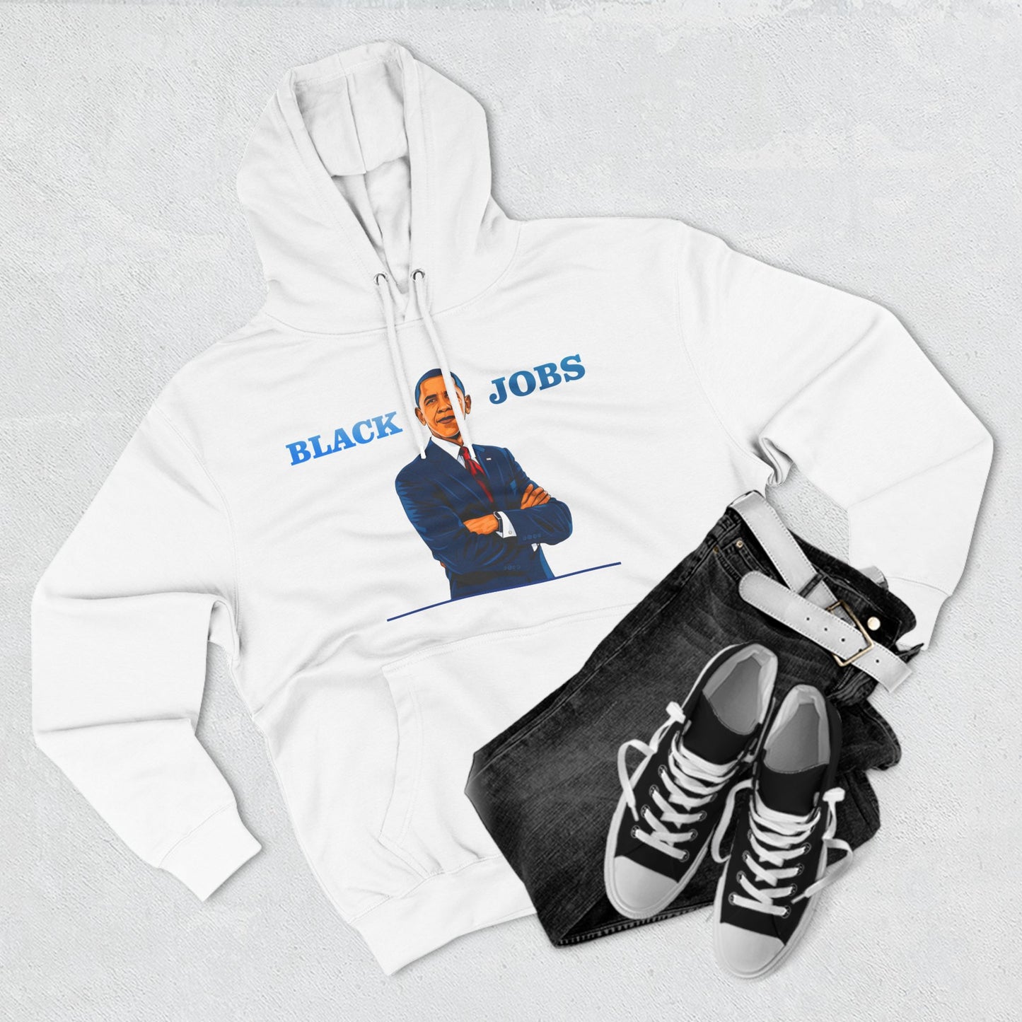 WHITE HOODIE PRESIDENT OBAMA BLACK JOBS