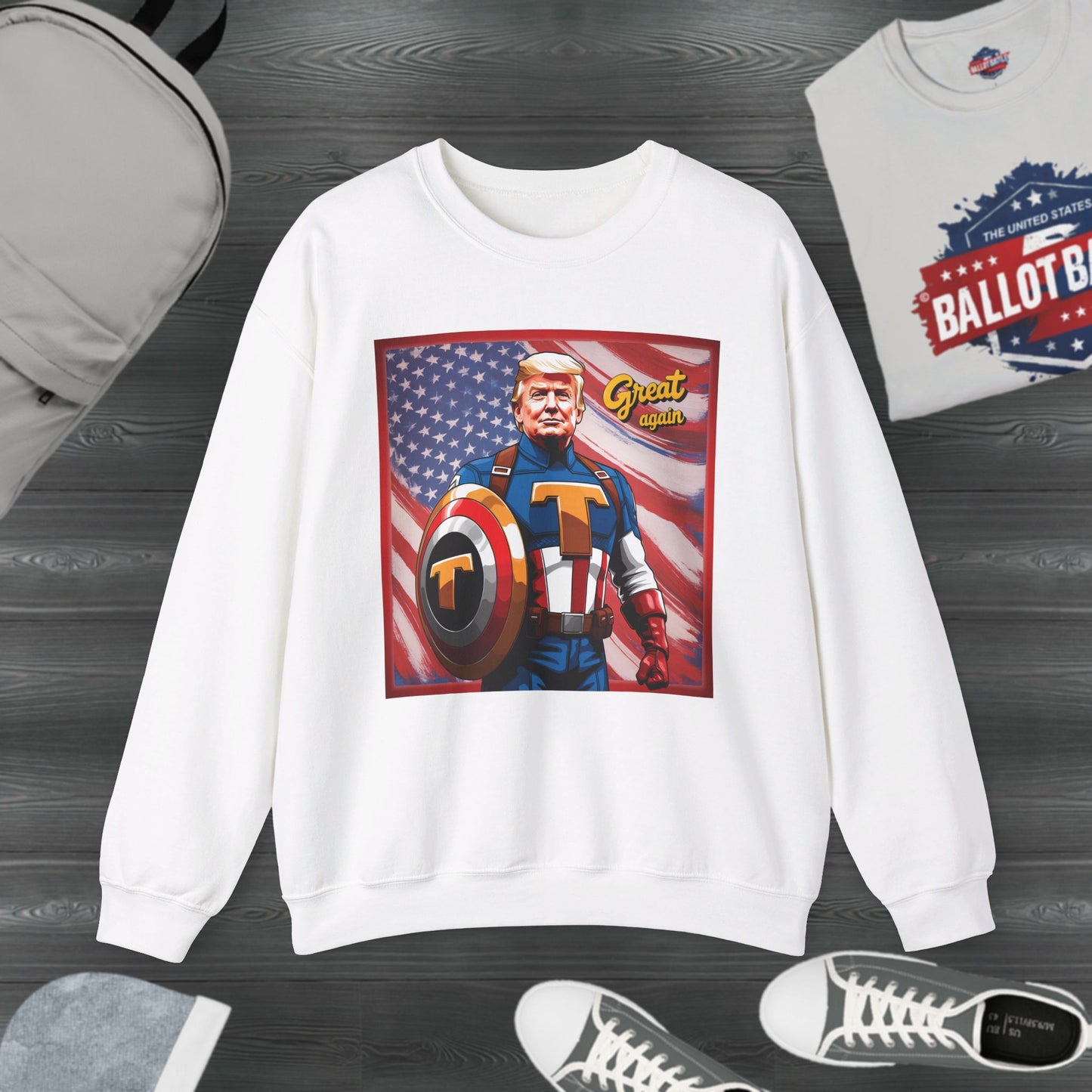 White Great again "Captain Trump" Unisex Crewneck Sweatshirt U.S. elections, unisex fit